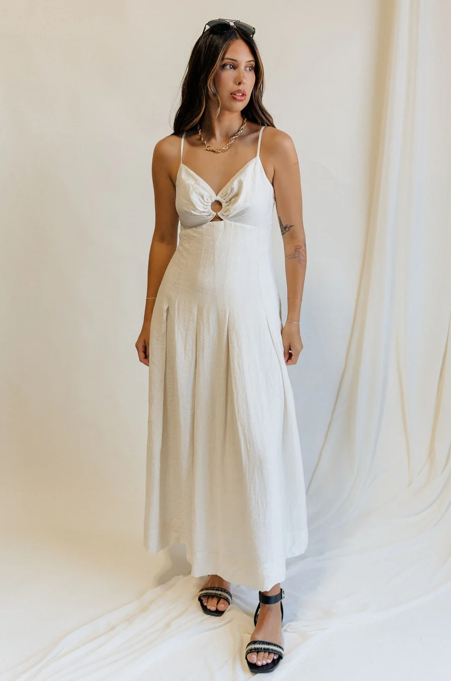 Rhea Ivory Linen Key Hole Midi Dress - Image 6
