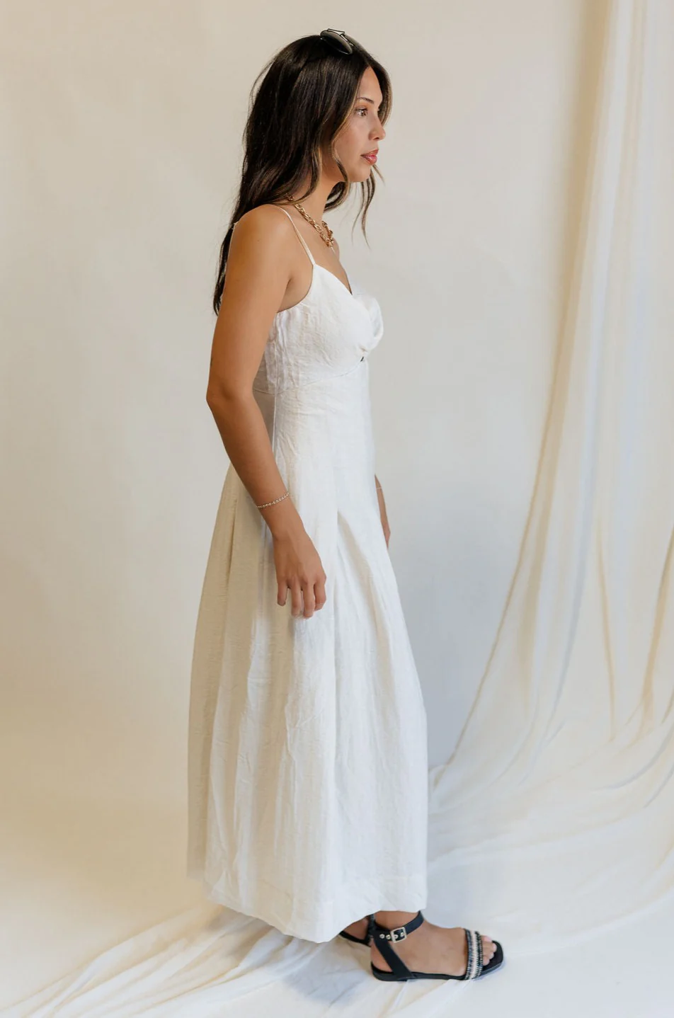 Rhea Ivory Linen Key Hole Midi Dress - Image 7