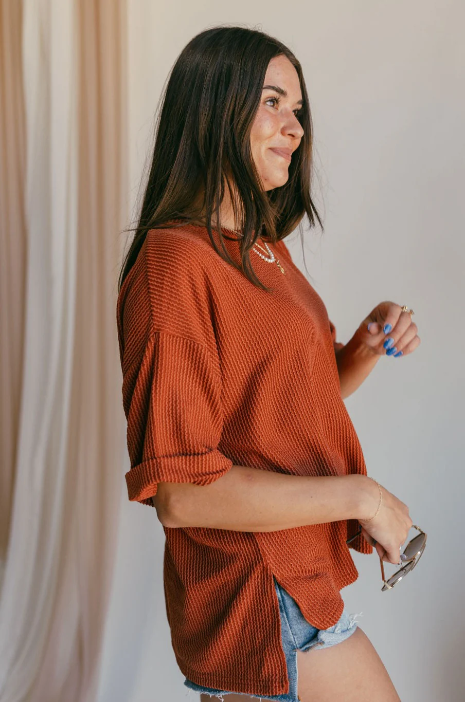 Rhea Rust Ribbed Short Sleeve Top - Image 6
