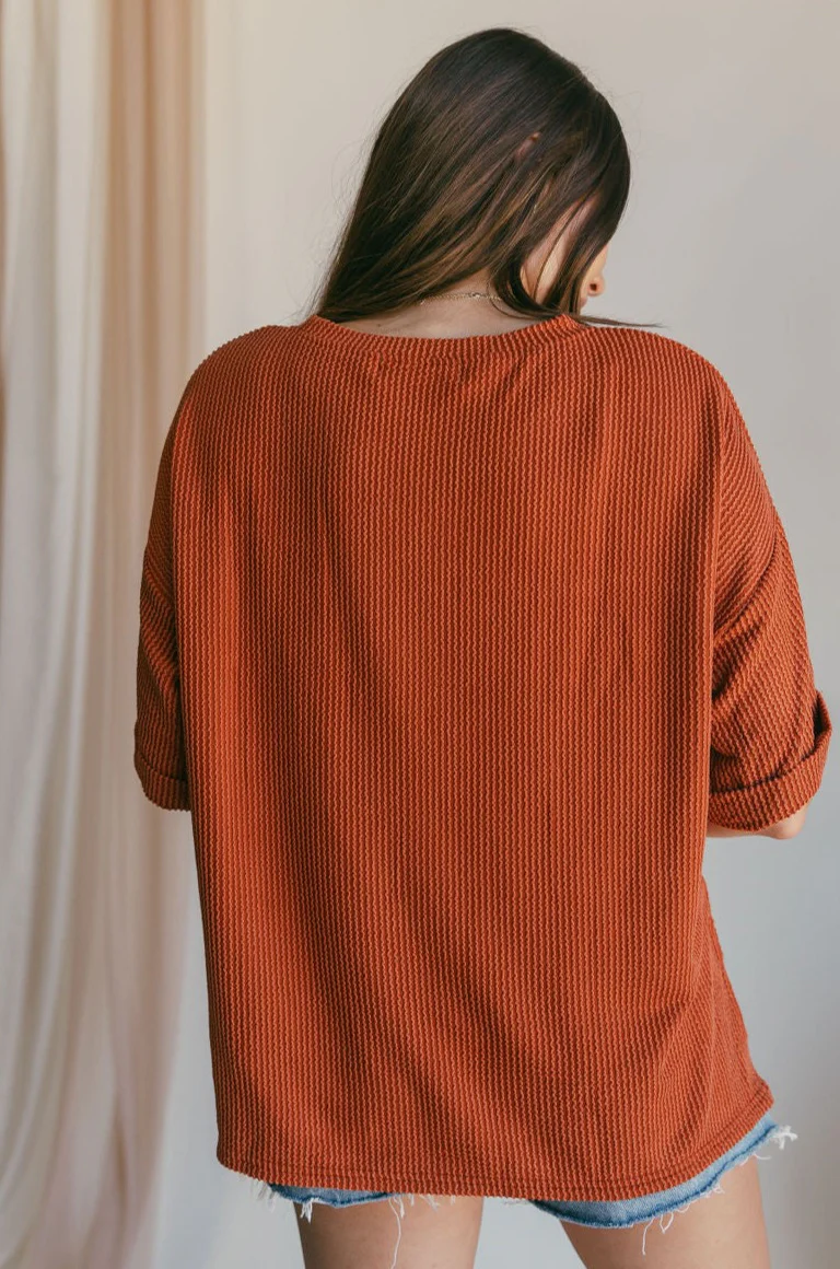 Rhea Rust Ribbed Short Sleeve Top - Image 7