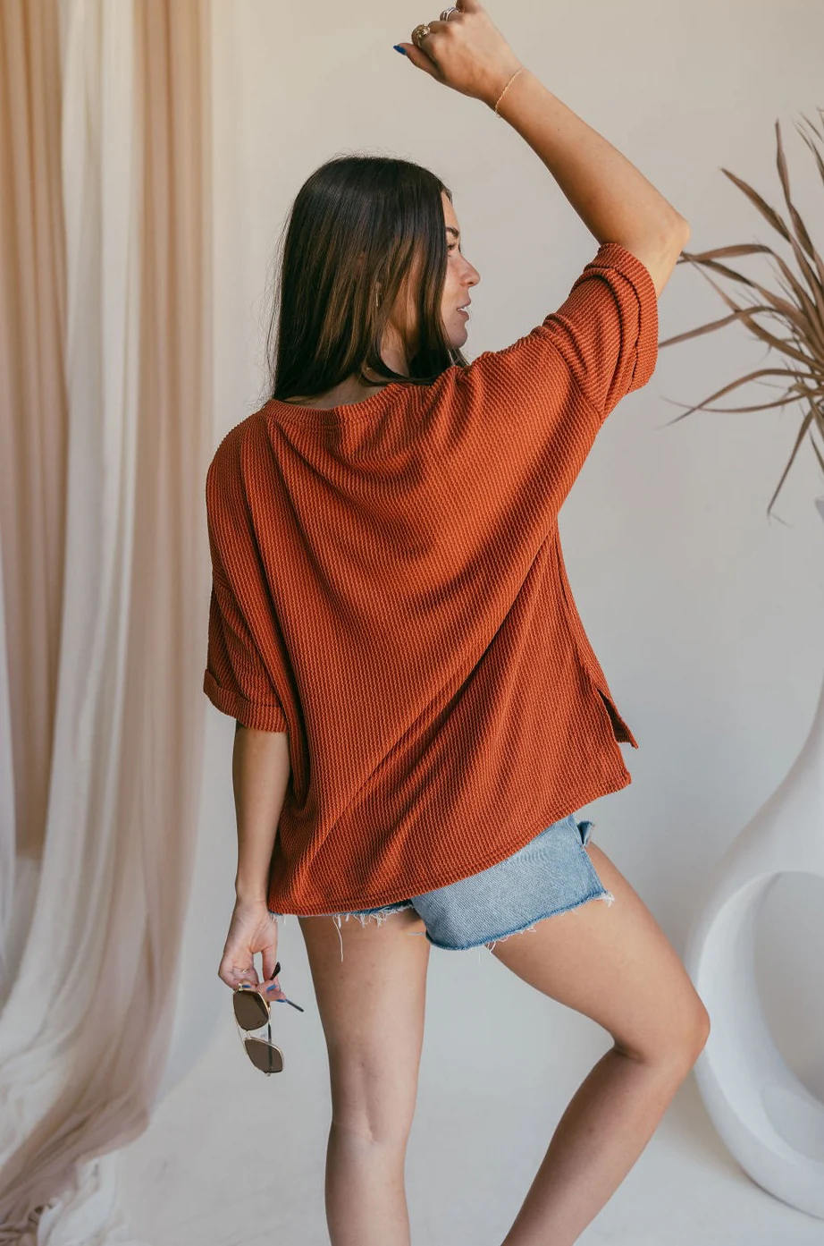 Rhea Rust Ribbed Short Sleeve Top - Image 8