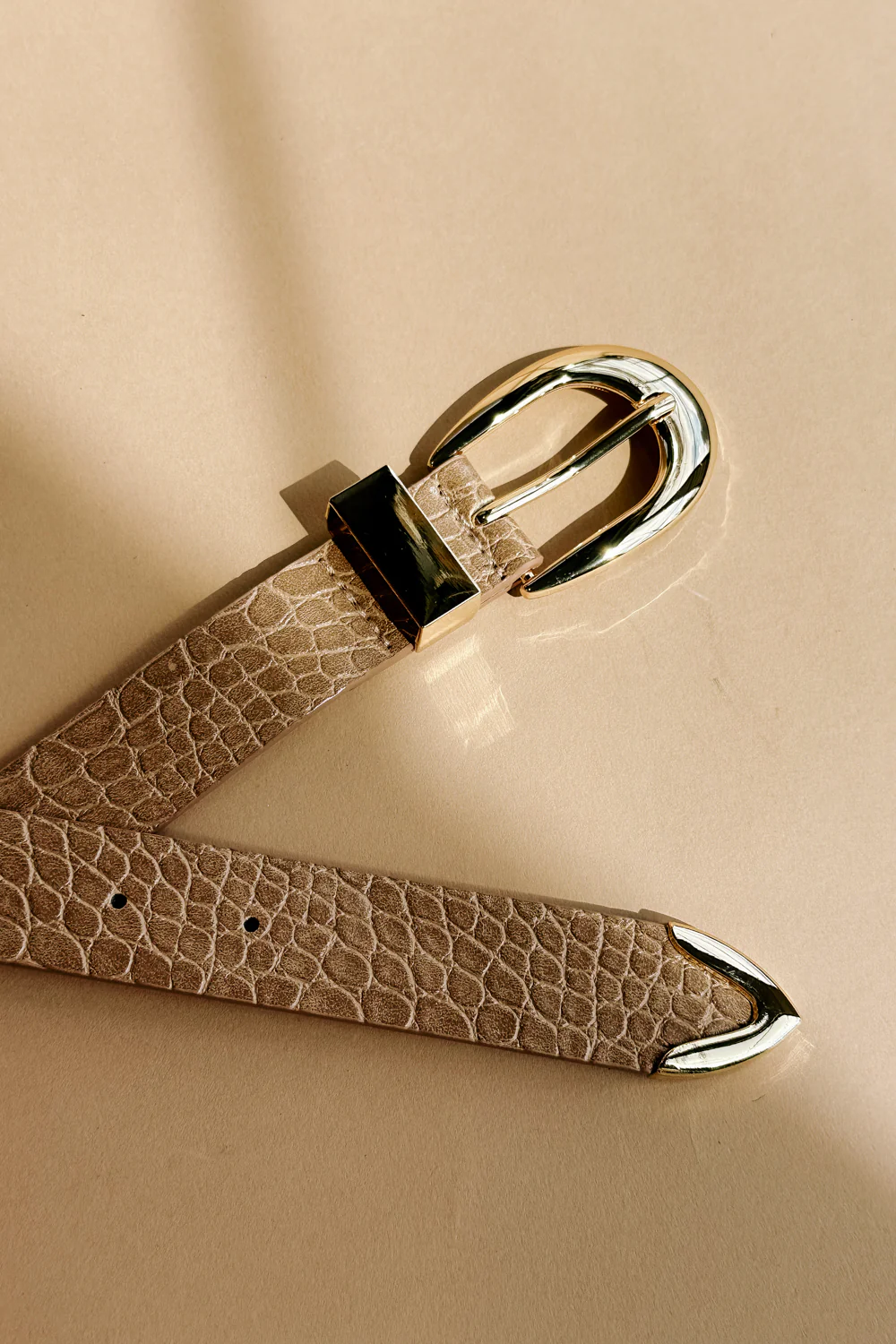 Rhea Taupe Croc & Gold Buckle Belt - Image 2