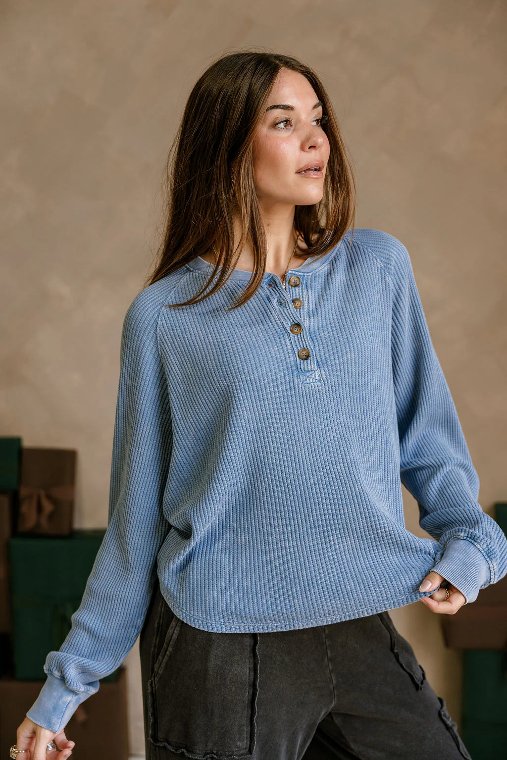 Rhea Washed Blue Thermal Top