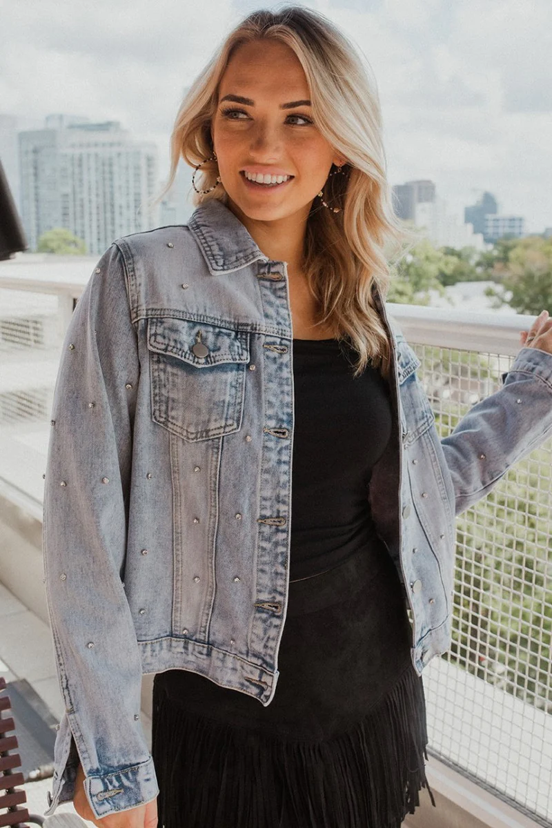 Rhinestone Studded Denim Jacket