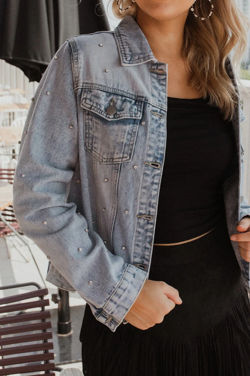 Rhinestone Studded Denim Jacket - Image 2