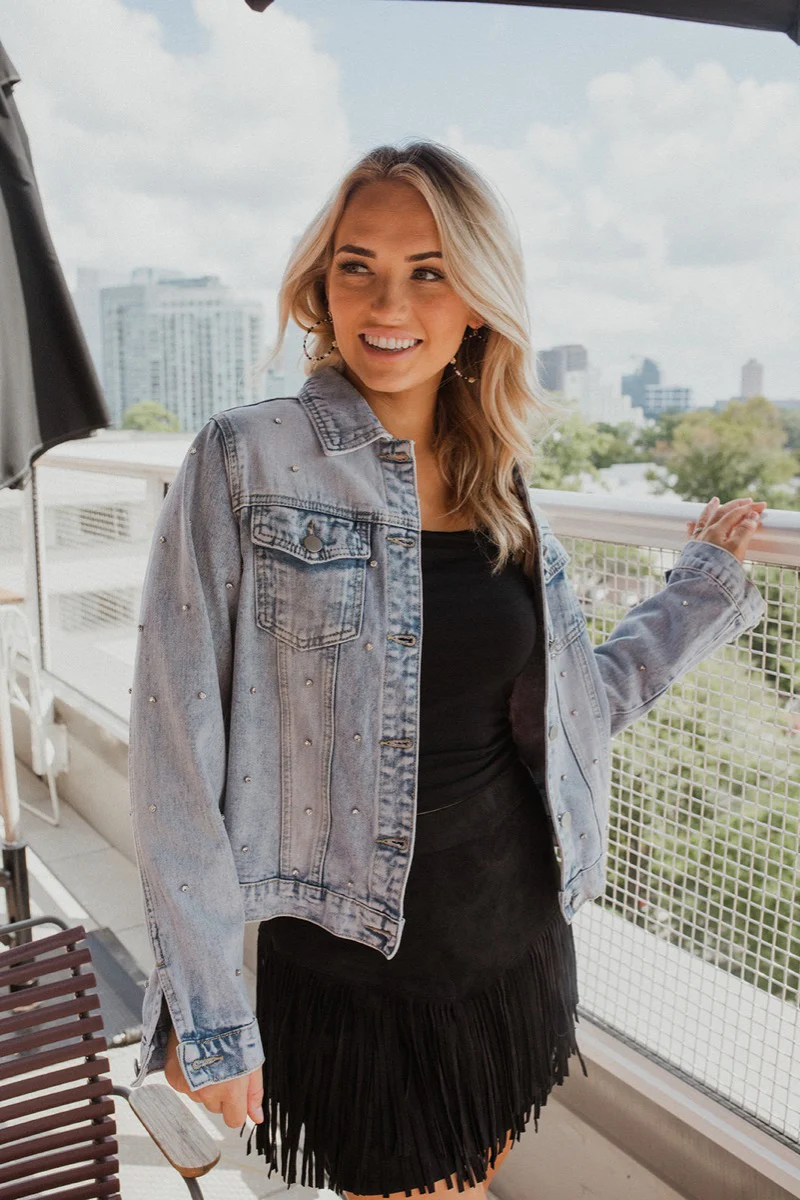 Rhinestone Studded Denim Jacket - Image 3