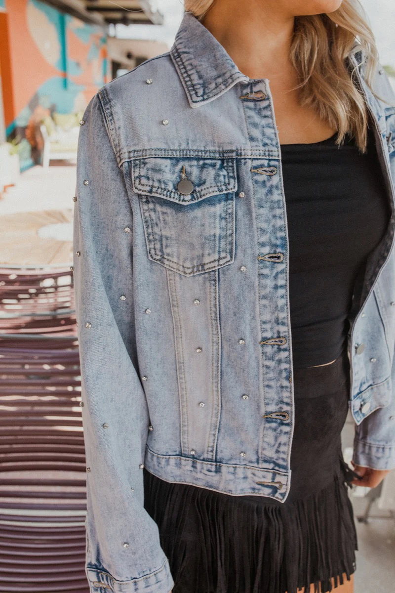 Rhinestone Studded Denim Jacket - Image 4