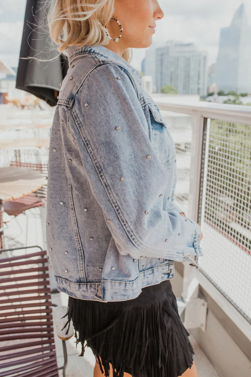 Rhinestone Studded Denim Jacket - Image 5