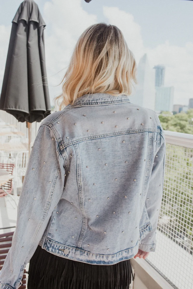 Rhinestone Studded Denim Jacket - Image 6