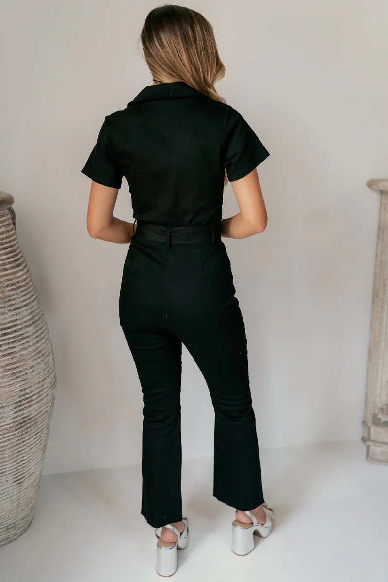 Rielle Black Belted Short Sleeve Jumpsuit - Image 7