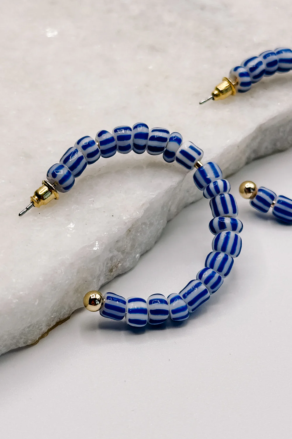 Riley Blue & White Stripe Open Hoop Earring - Image 5