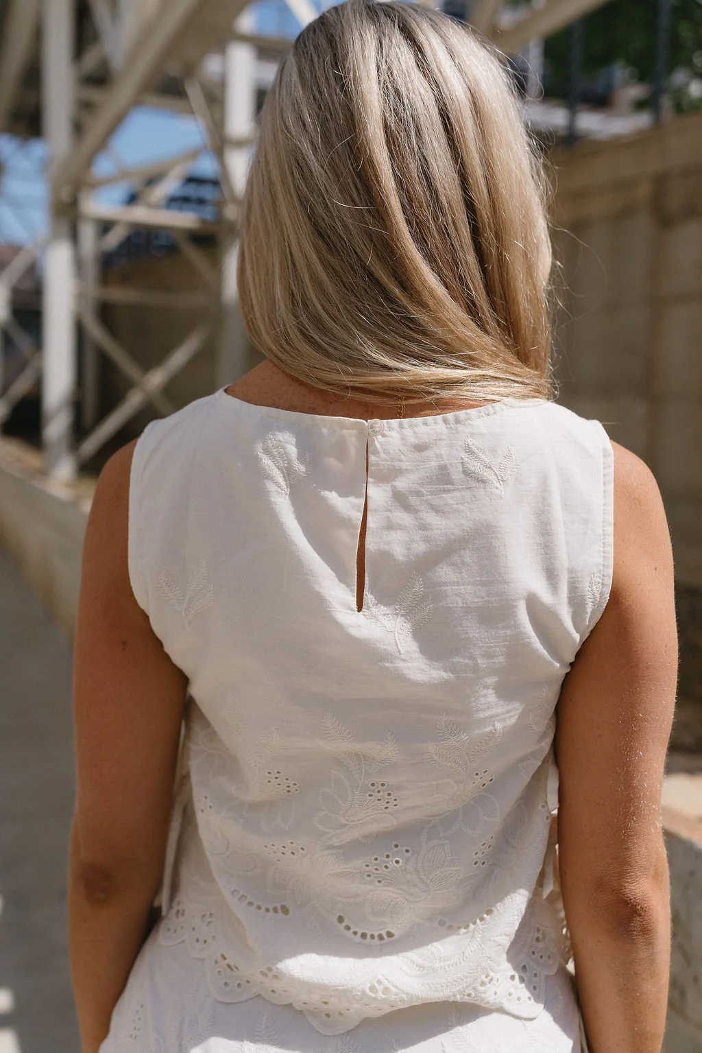 Riley Cream Eyelet Side-Tie Tank Top - Image 6