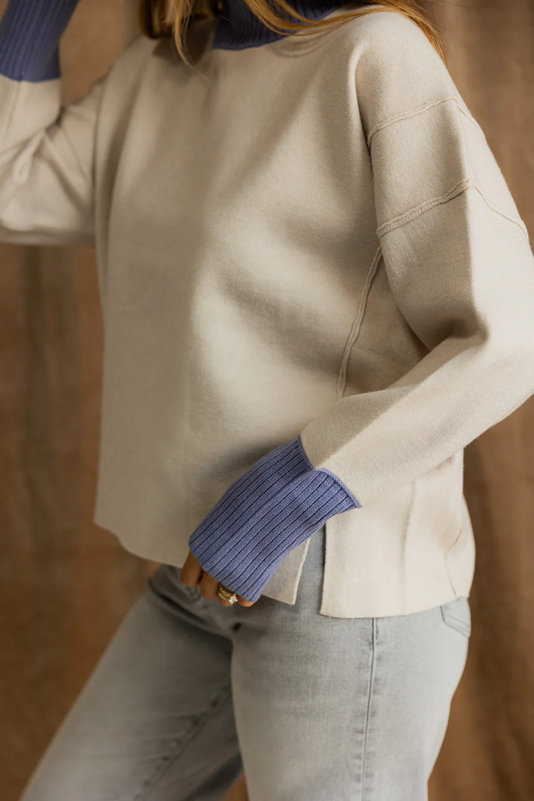 Riley Ecru & Dusty Blue Knit Sweater - Image 3