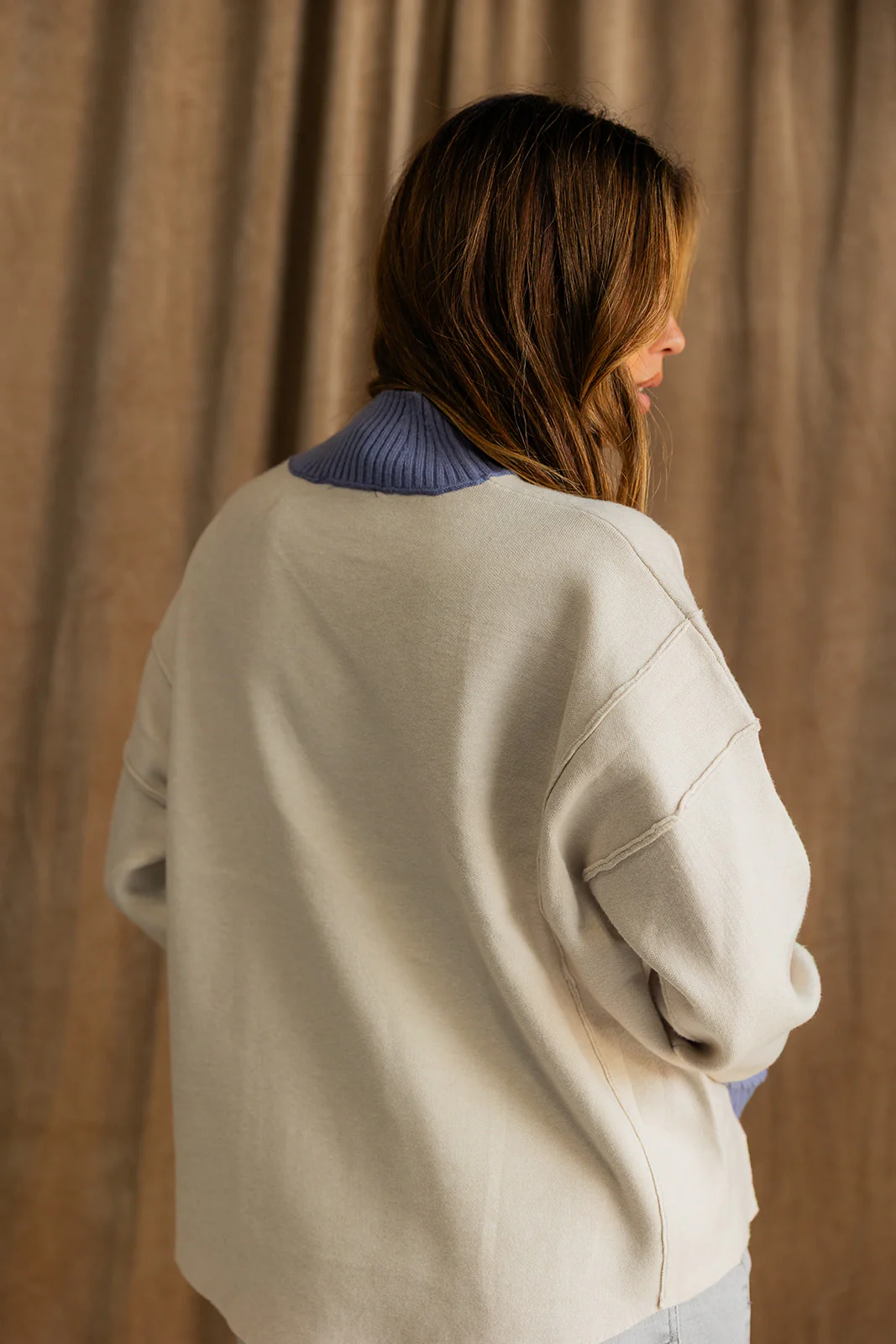Riley Ecru & Dusty Blue Knit Sweater - Image 4