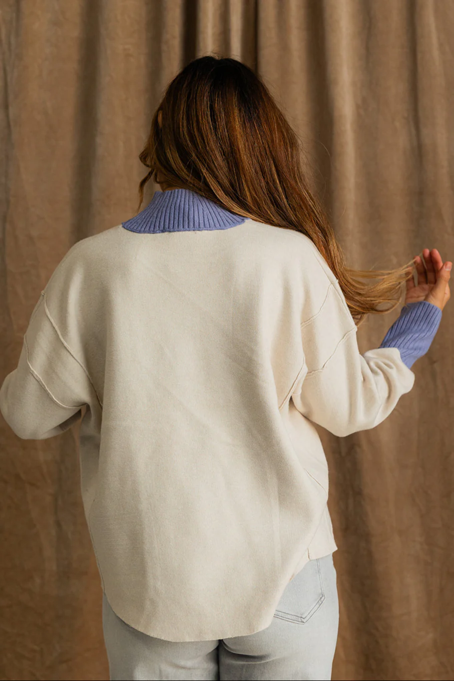 Riley Ecru & Dusty Blue Knit Sweater - Image 5