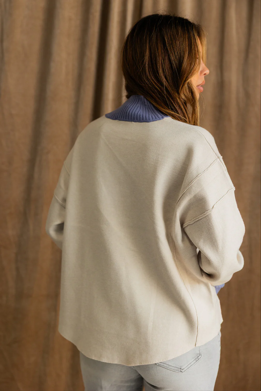Riley Ecru & Dusty Blue Knit Sweater - Image 6