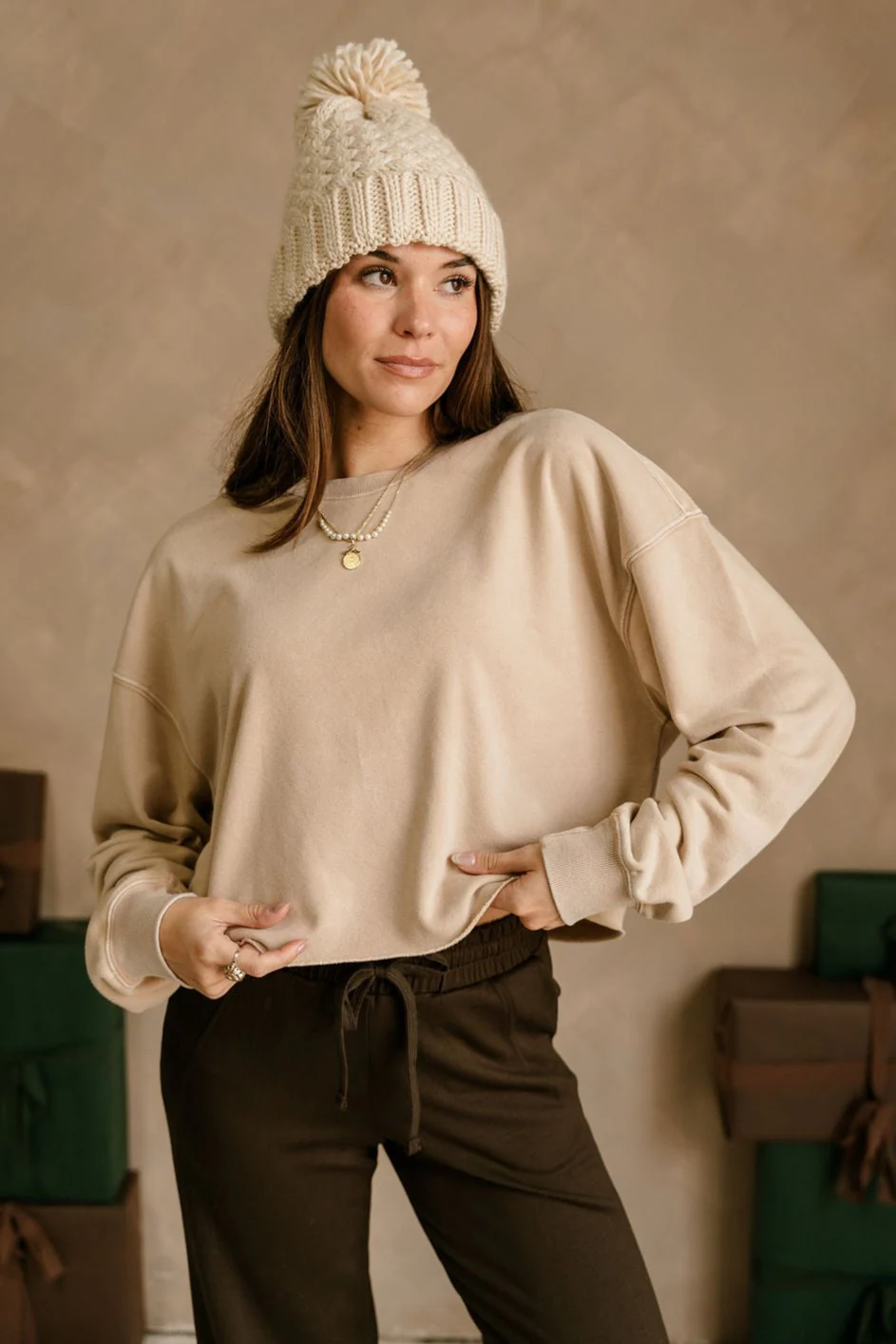 Riley Washed Taupe Cropped Pullover - Image 2