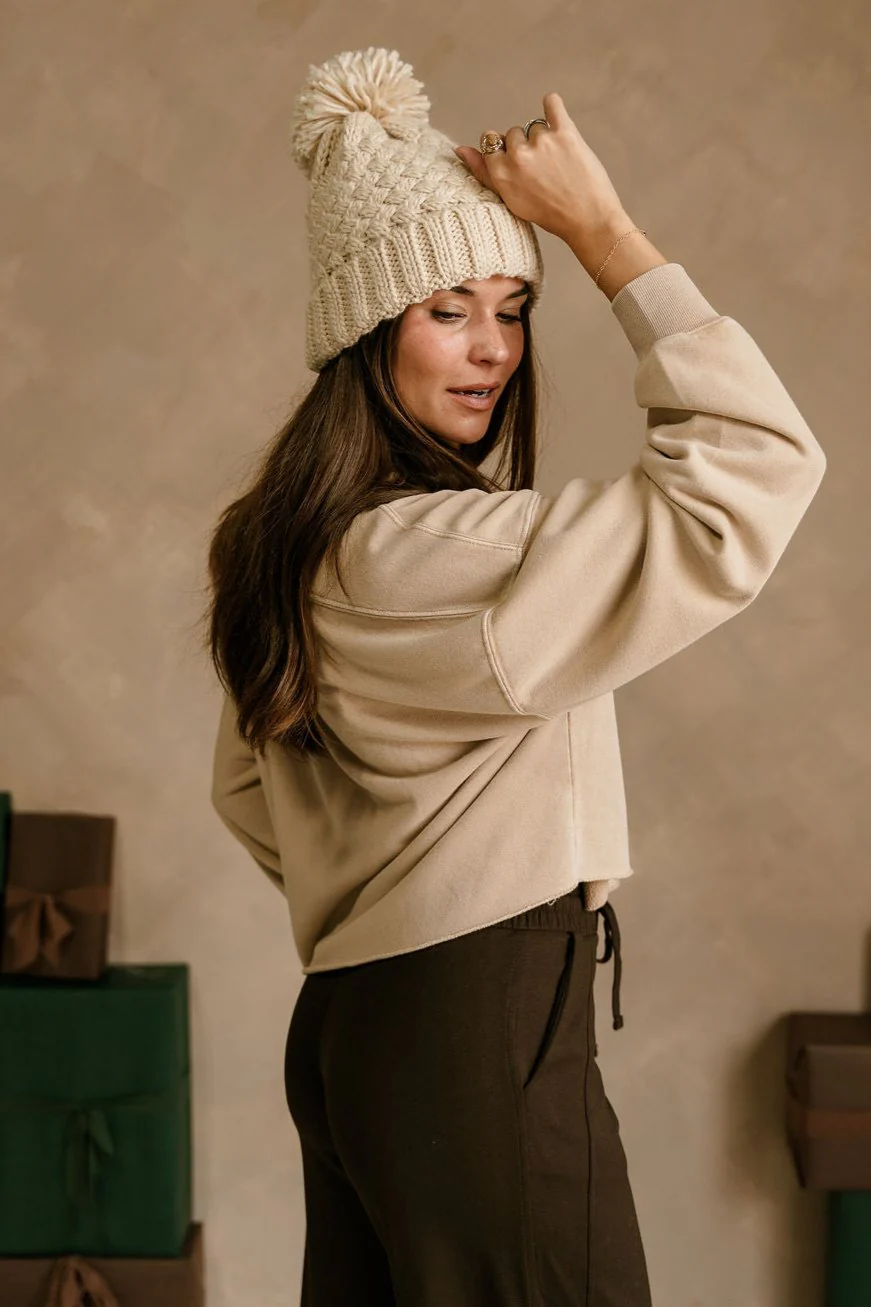 Riley Washed Taupe Cropped Pullover - Image 7