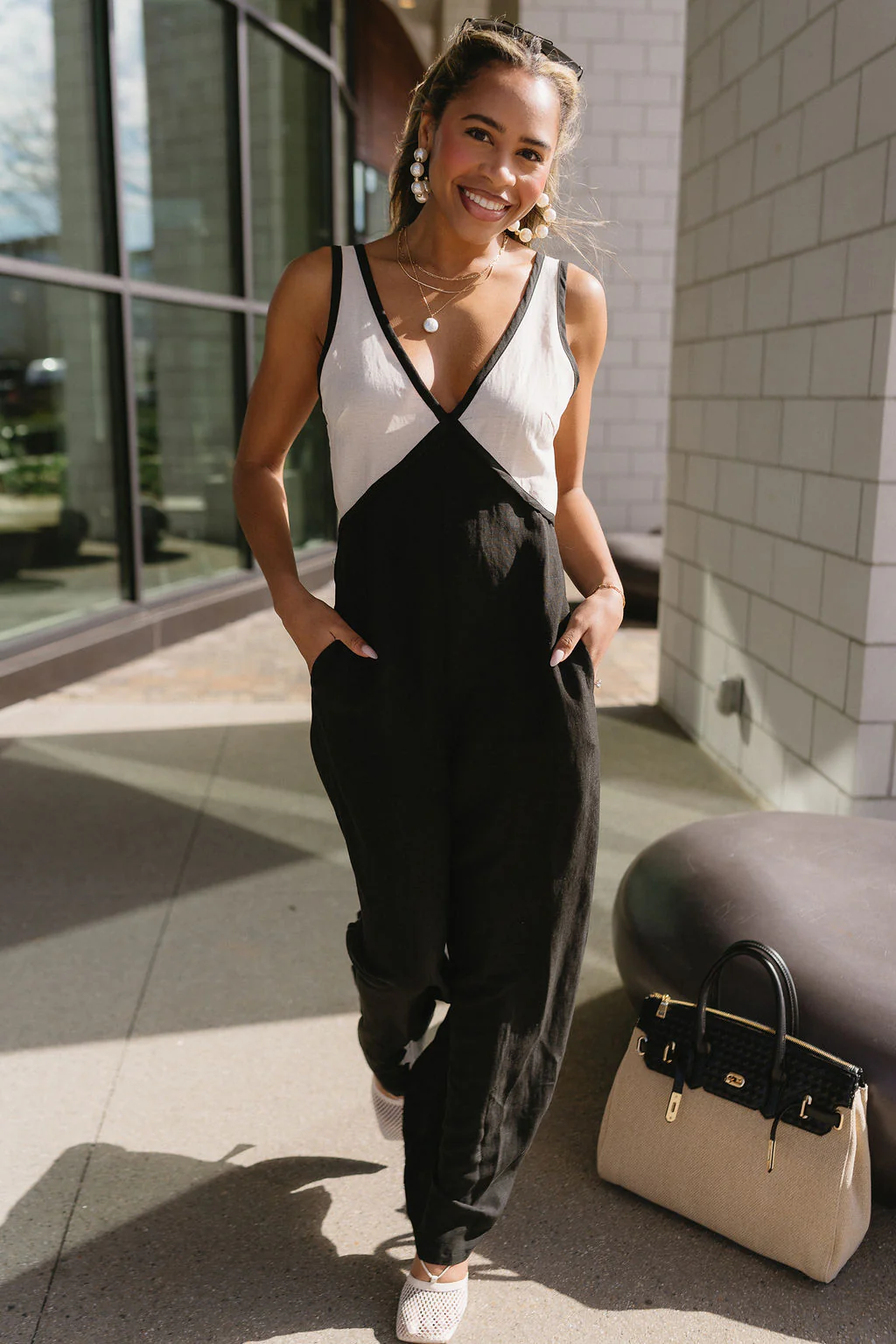 Rima Black & Beige Wide Leg Jumpsuit - Image 2