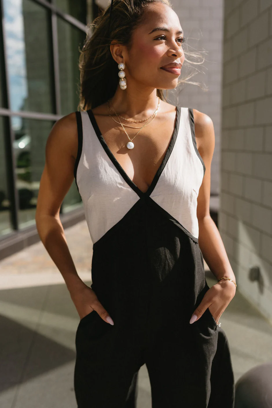 Rima Black & Beige Wide Leg Jumpsuit - Image 3