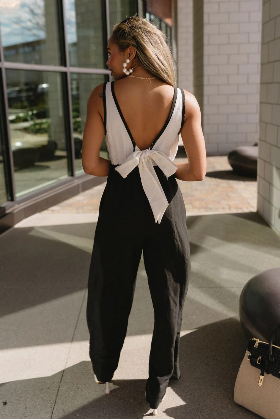 Rima Black & Beige Wide Leg Jumpsuit - Image 4