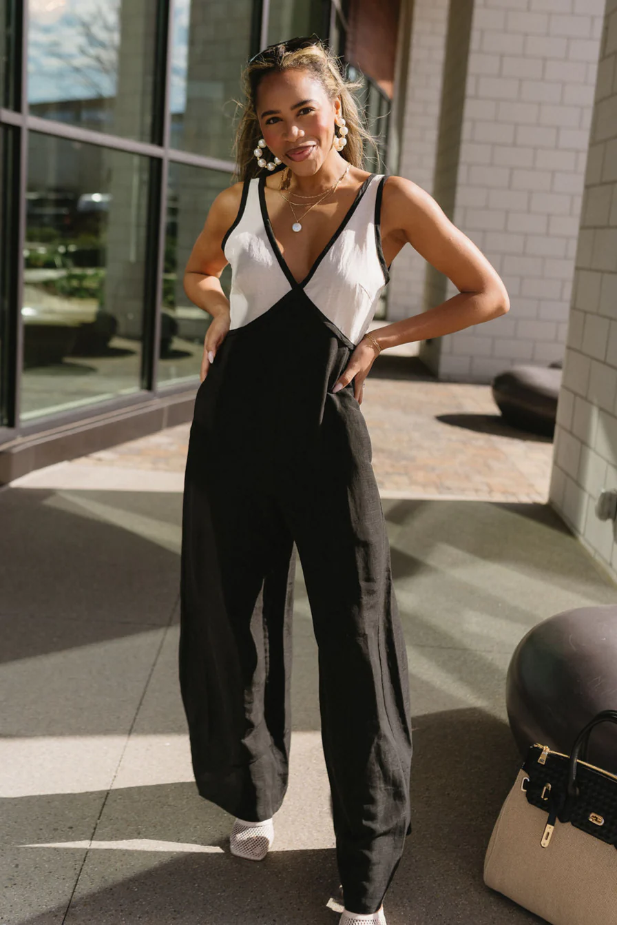 Rima Black & Beige Wide Leg Jumpsuit - Image 5