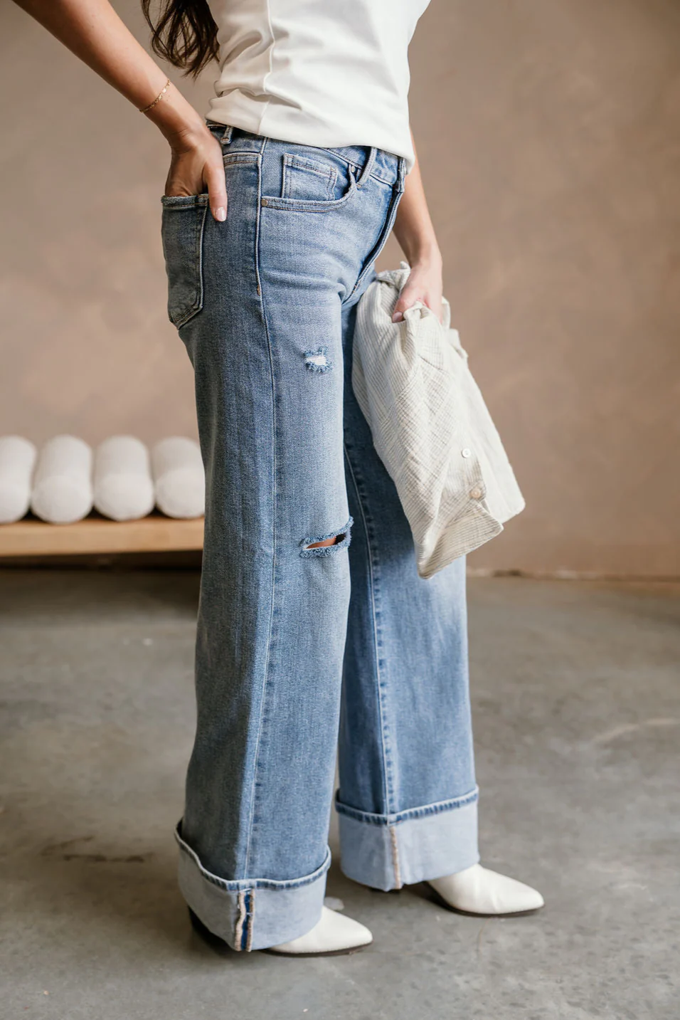 Risen: Skyler Medium Wash Cuffed Wide Leg Jeans - Image 3