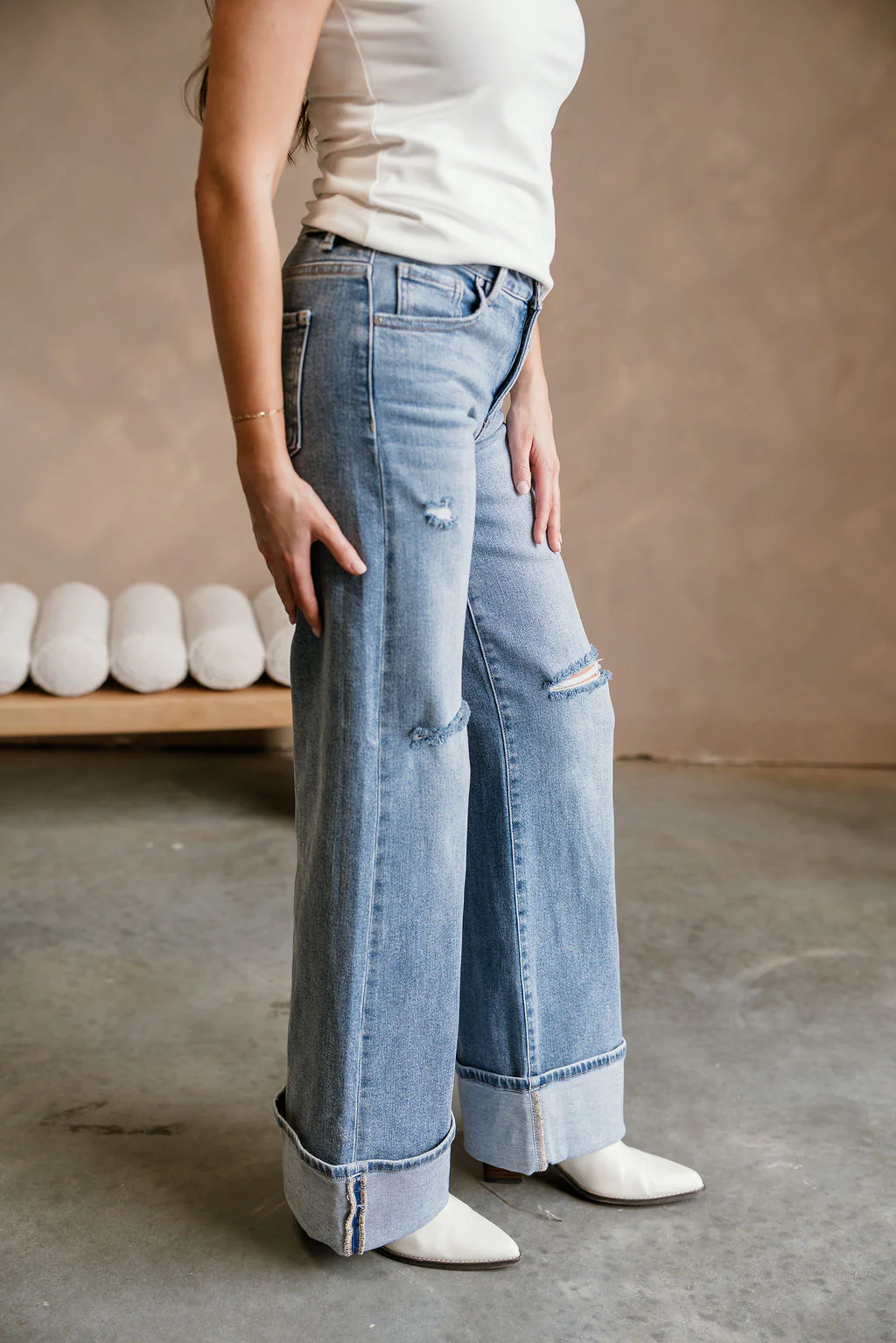 Risen: Skyler Medium Wash Cuffed Wide Leg Jeans - Image 4