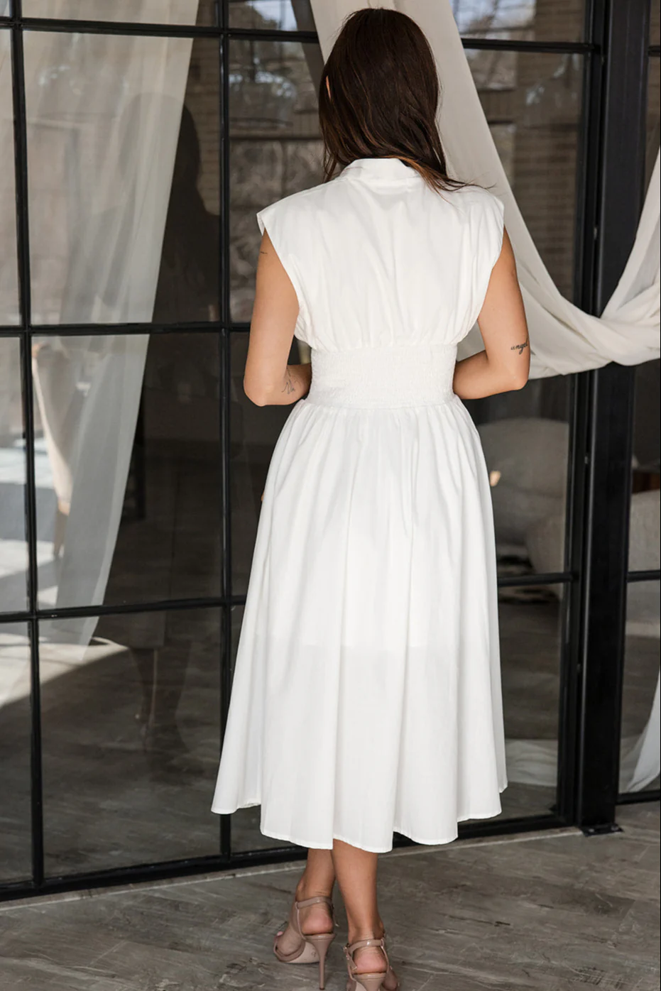 River White & Gold Zip-Up Midi Dress - Image 7
