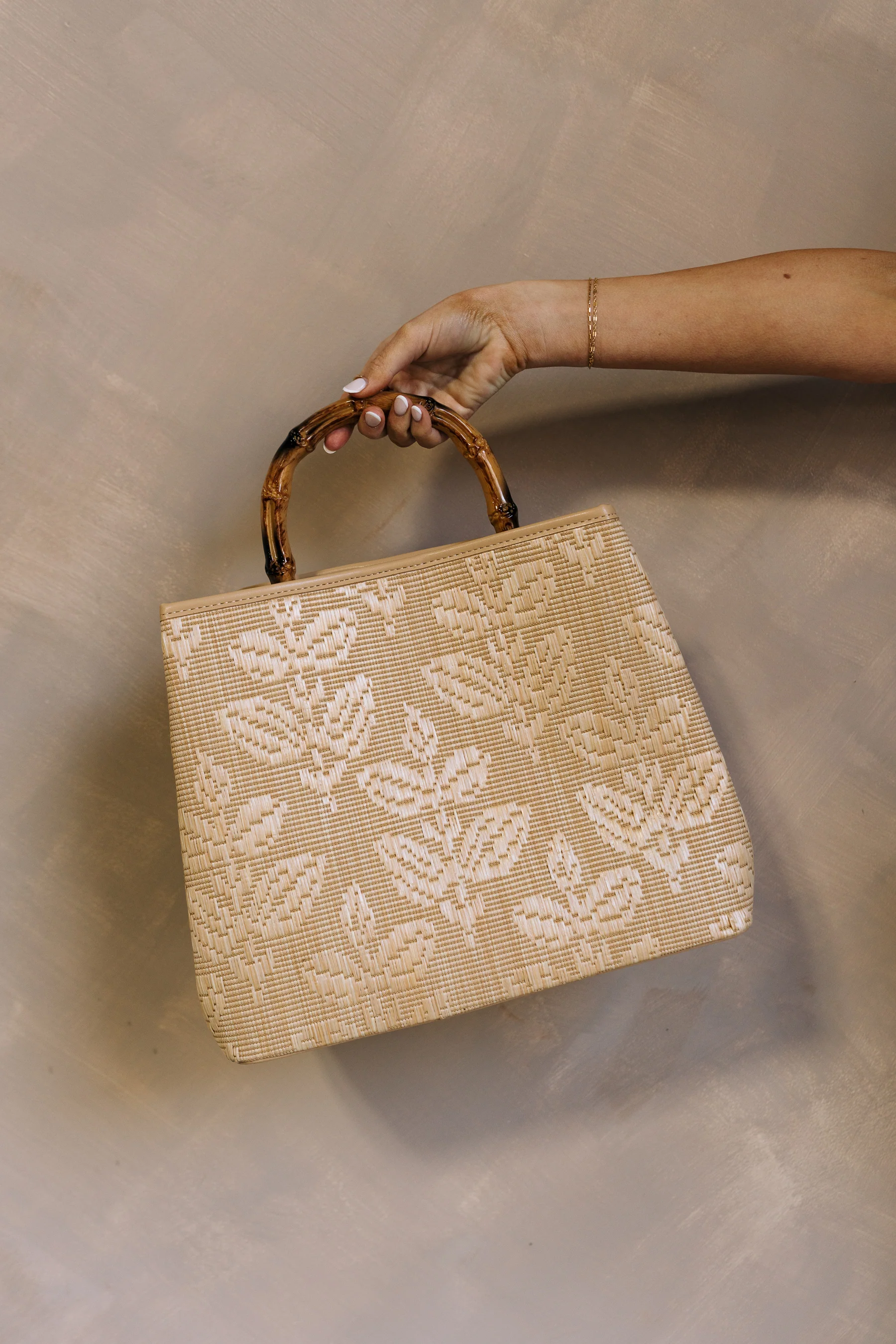 Riviera Natural Floral & Bamboo Handle Purse