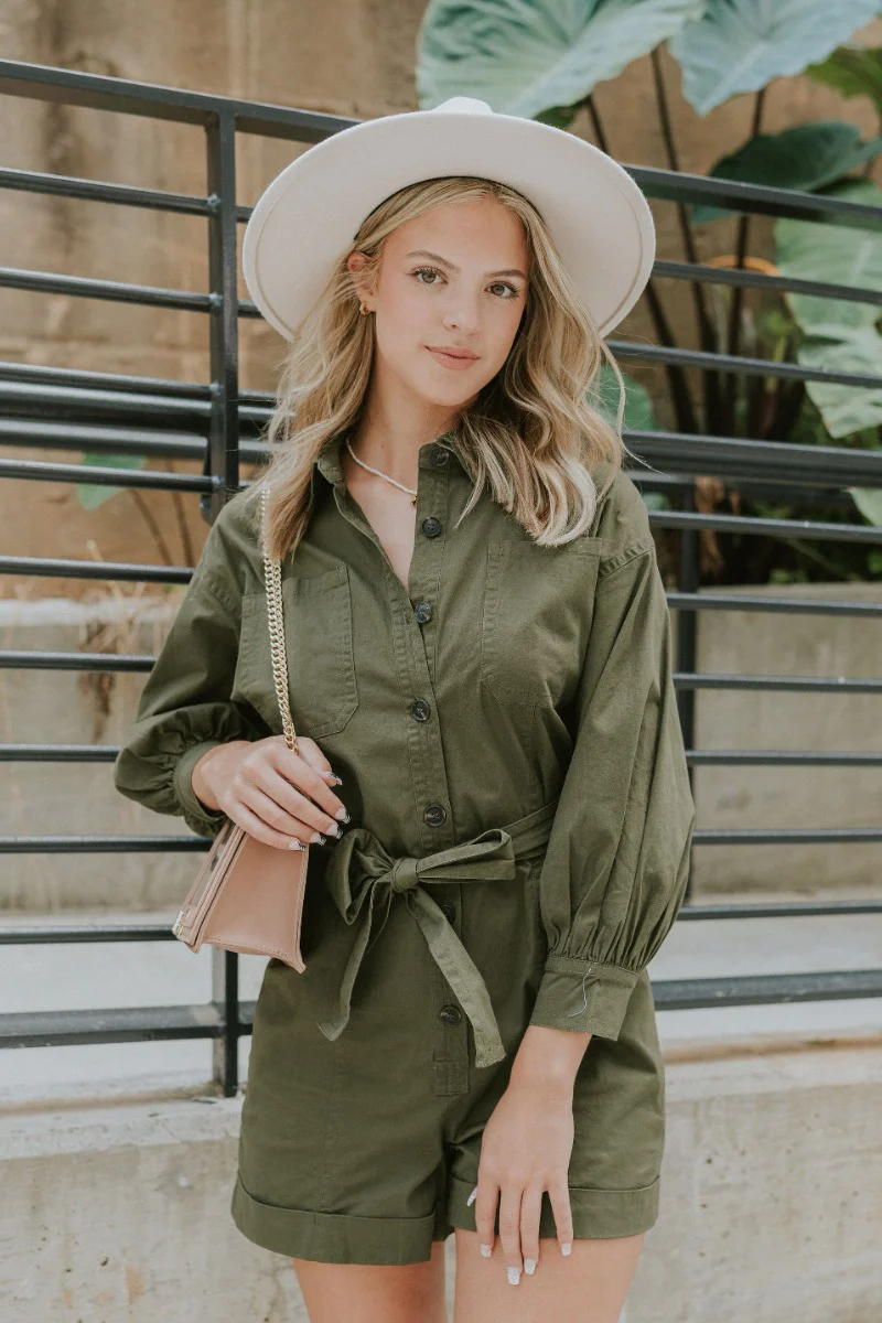 Road Trip Romper In Olive