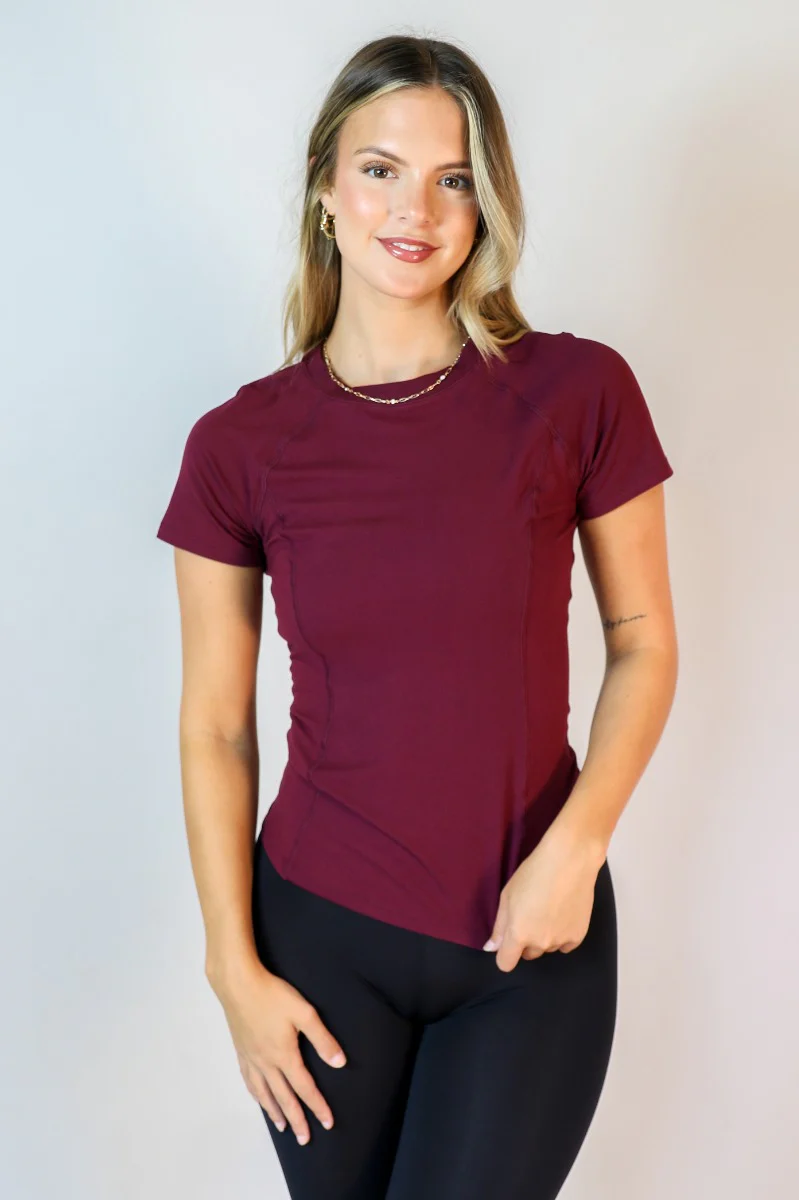 Robin Burgundy Athletic Short Sleeve Top - Image 2