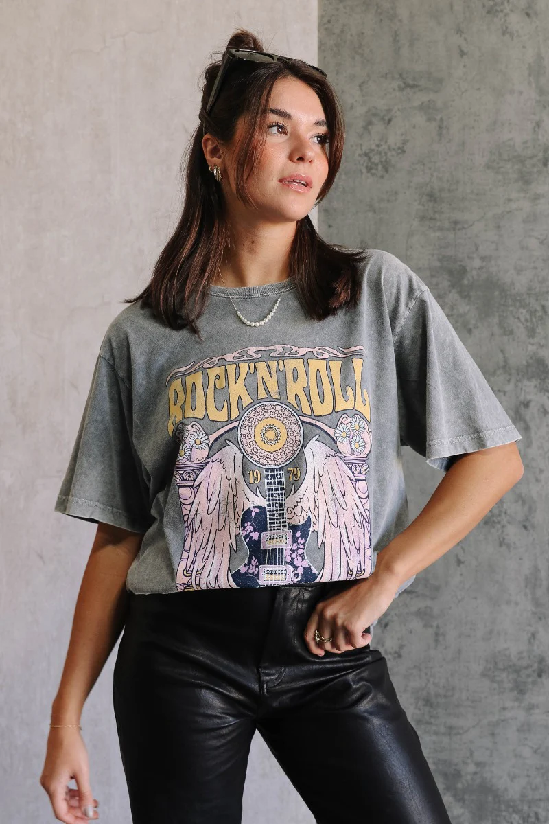 Rock 'N' Roll Washed Short Sleeve Graphic Tee - Image 2