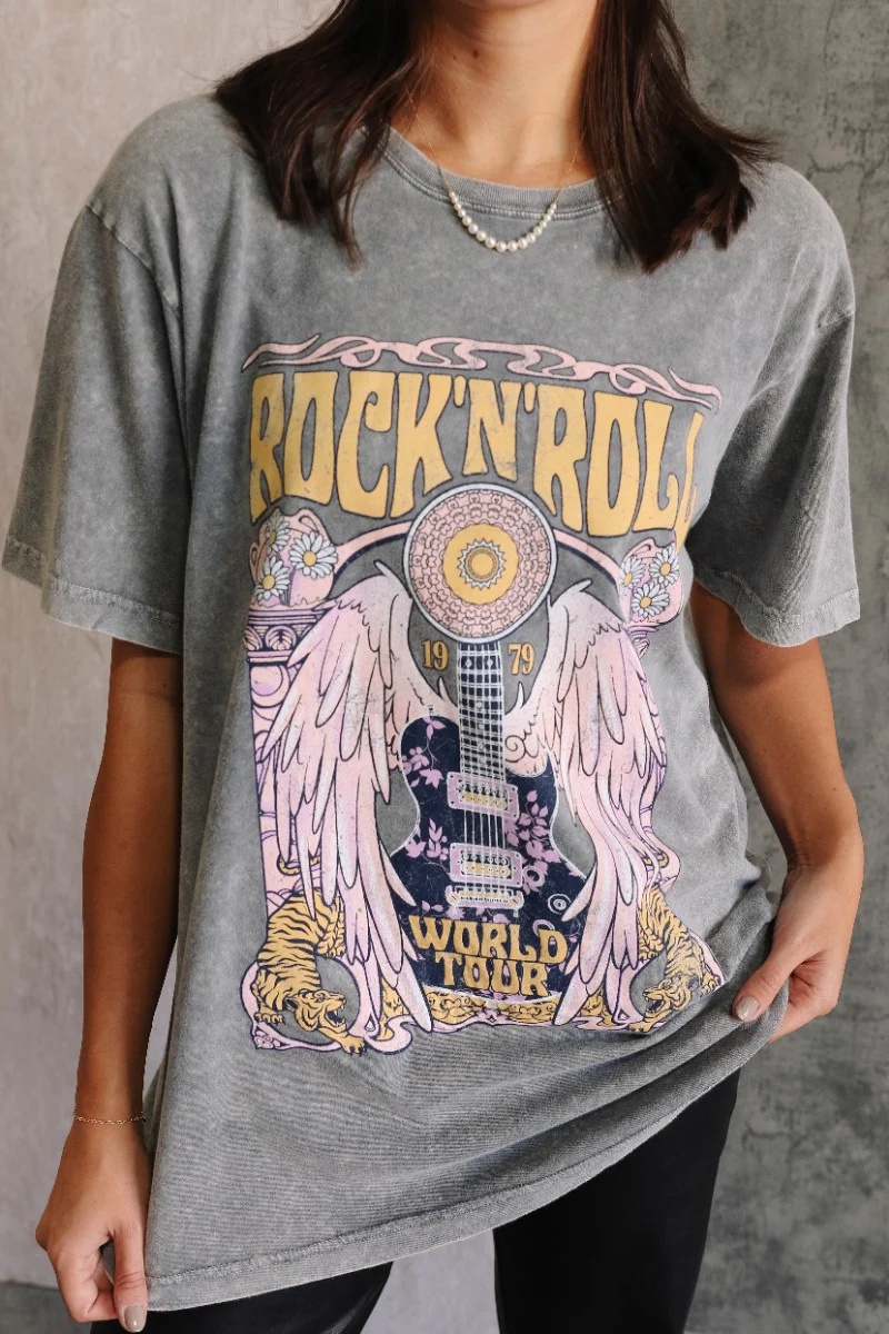 Rock 'N' Roll Washed Short Sleeve Graphic Tee - Image 4