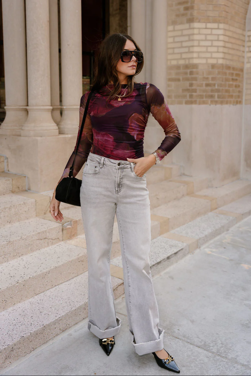 Romina Fuchsia Multi Floral Mesh Top