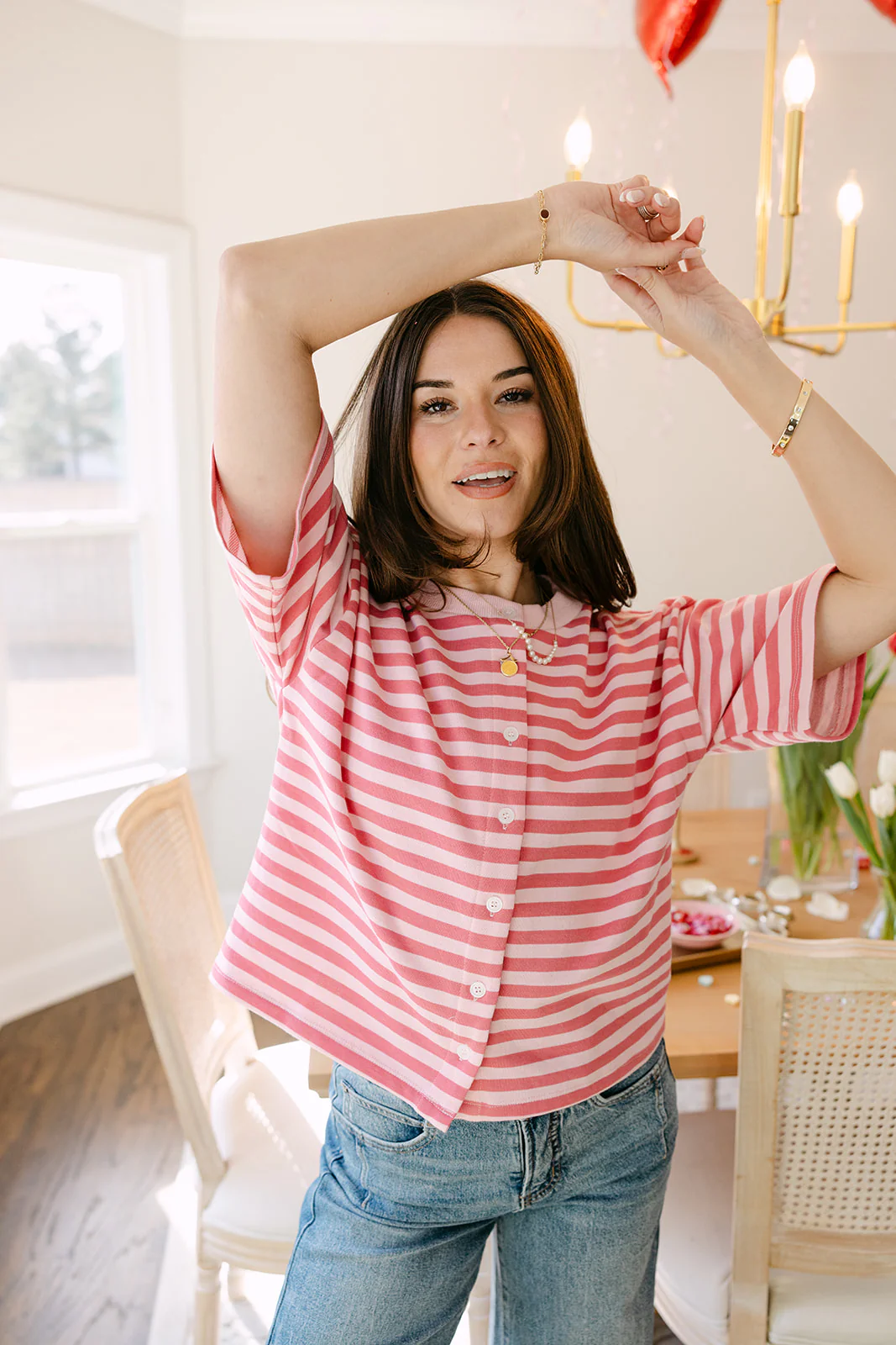 Romy Pink Striped Button-Up Top