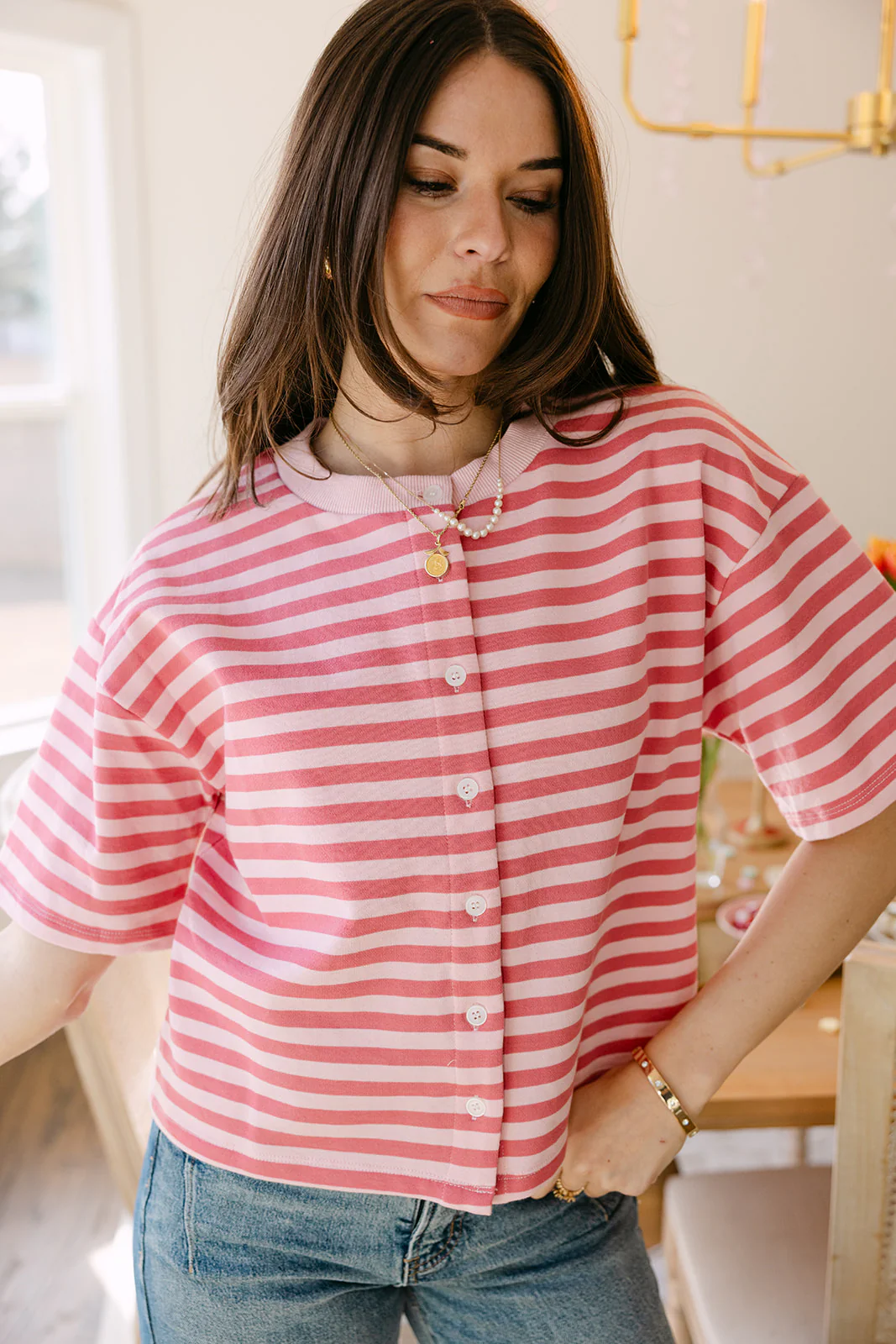 Romy Pink Striped Button-Up Top - Image 3