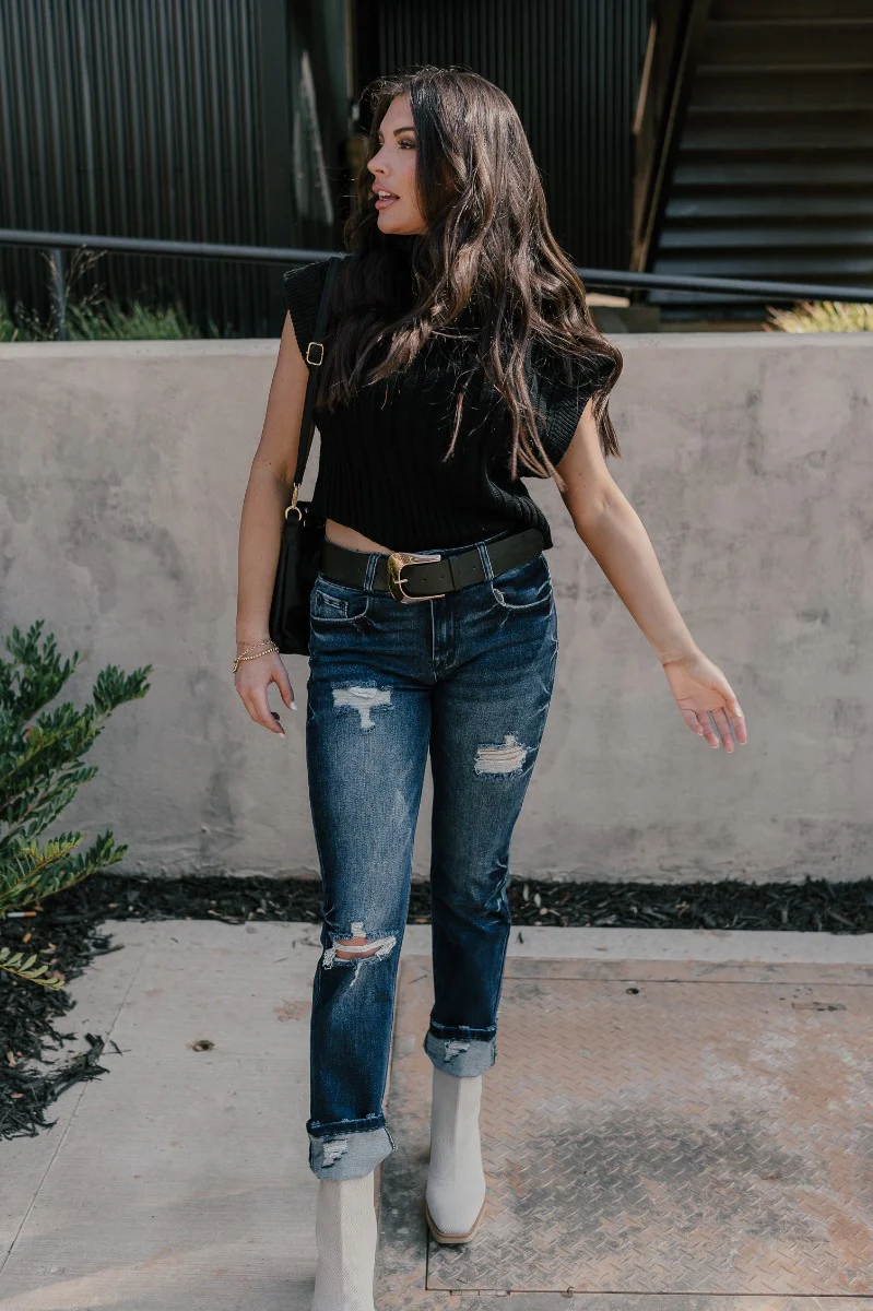 Rooted Denim: Kali Dark Wash Distressed Jeans