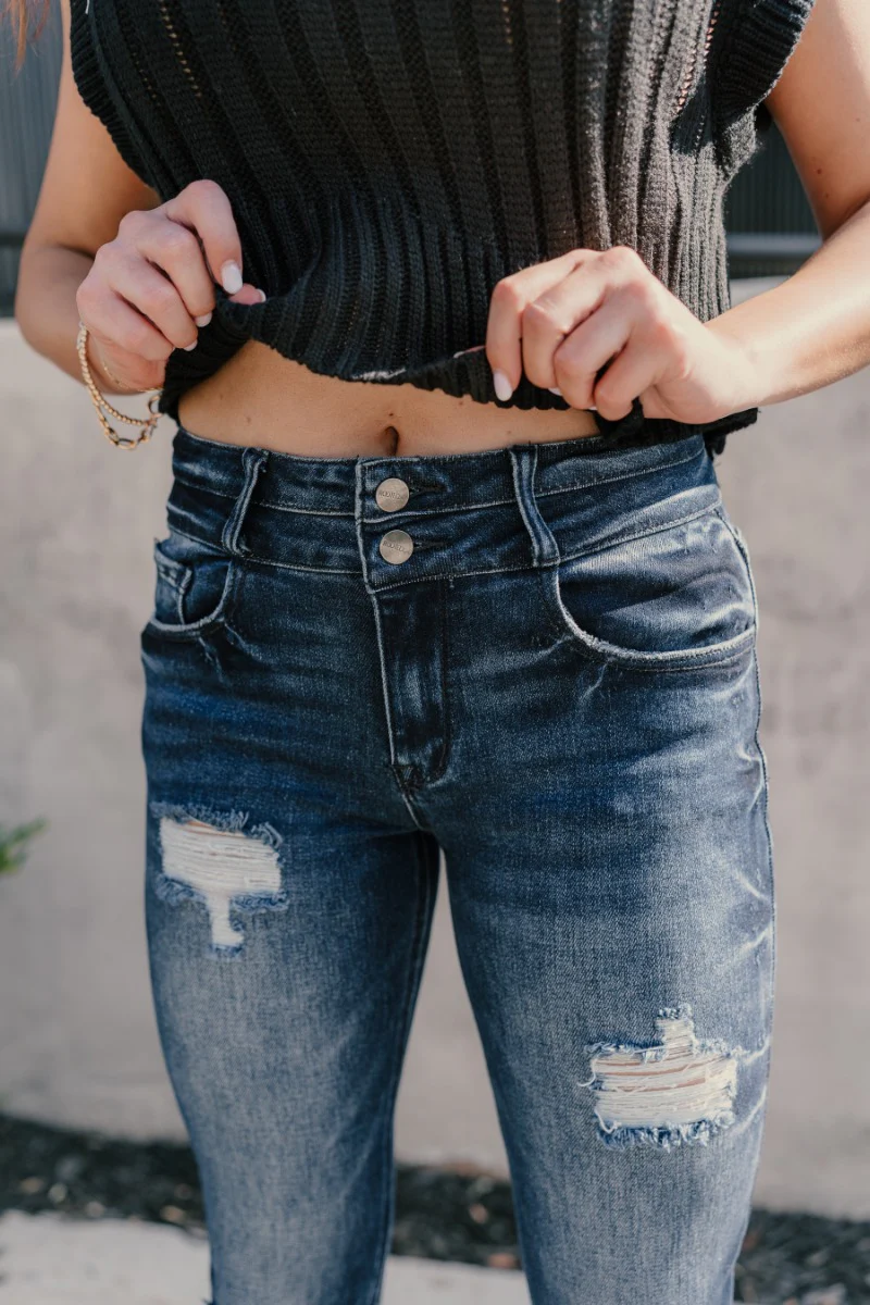 Rooted Denim: Kali Dark Wash Distressed Jeans - Image 5