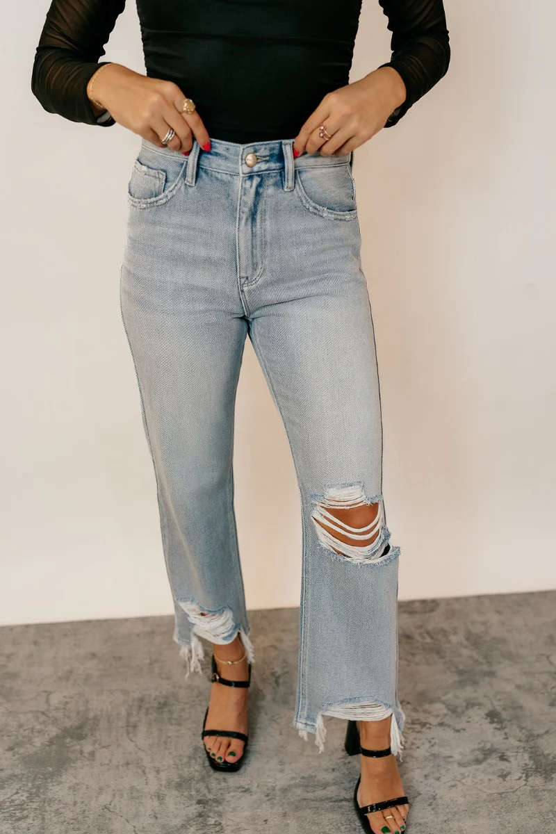 Rooted Denim: Mila Light Wash Distressed Jeans - Image 2