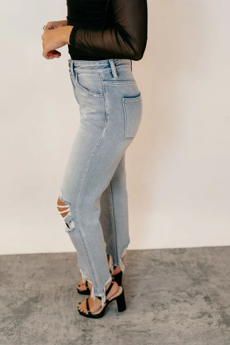 Rooted Denim: Mila Light Wash Distressed Jeans - Image 4