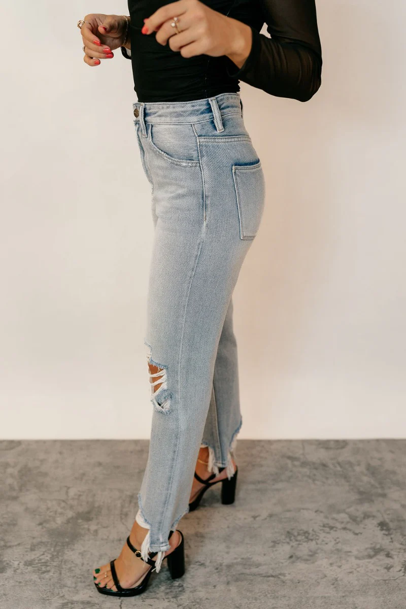 Rooted Denim: Mila Light Wash Distressed Jeans - Image 5