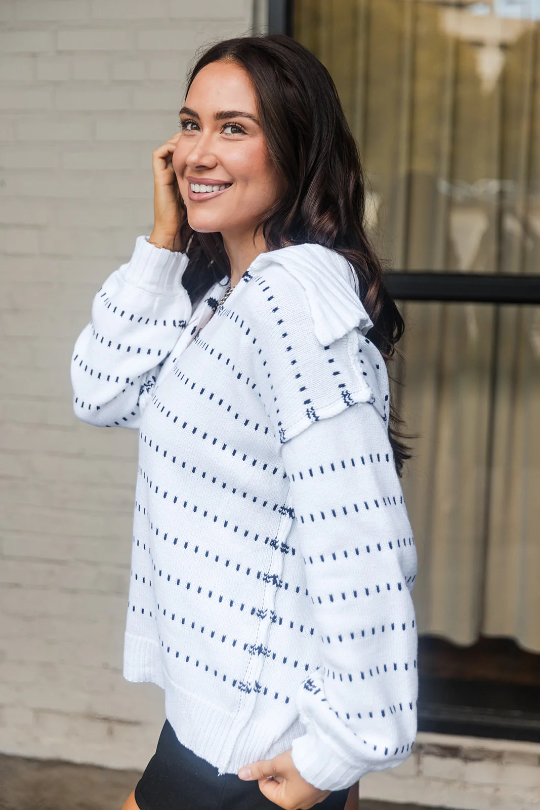 Rory White & Navy Collared Sweater - Image 5