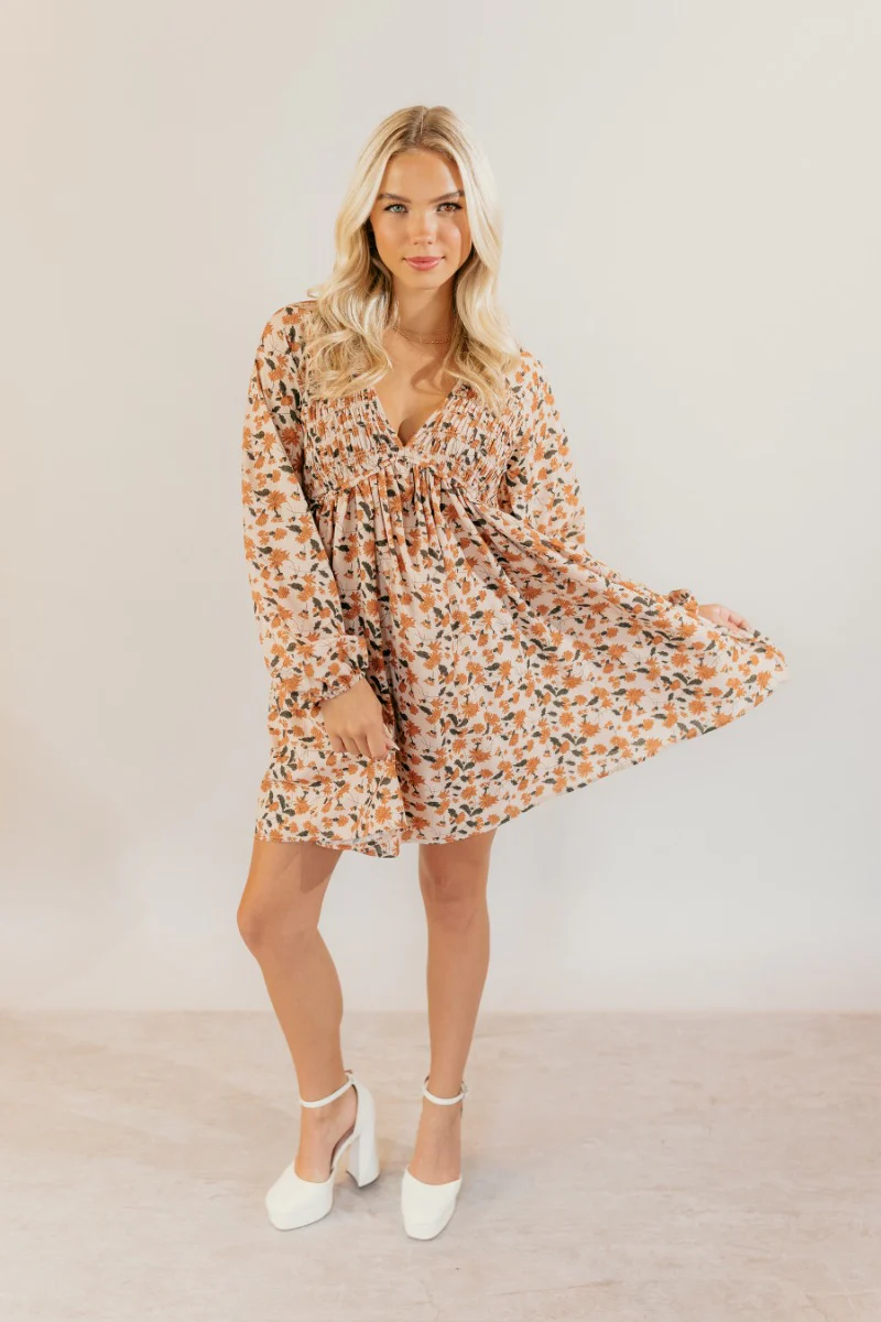 Rosalie Cream Floral Long Sleeve Mini Dress - Image 2
