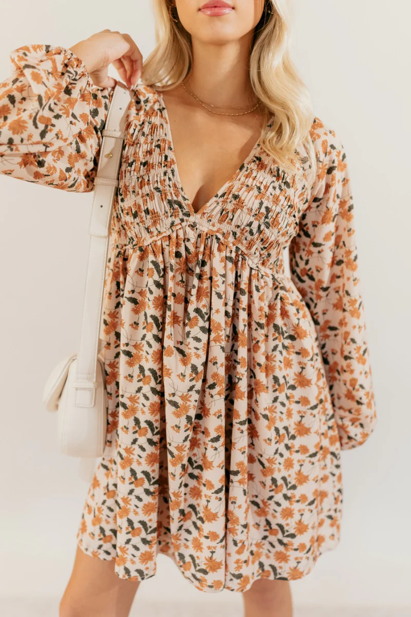 Rosalie Cream Floral Long Sleeve Mini Dress - Image 4