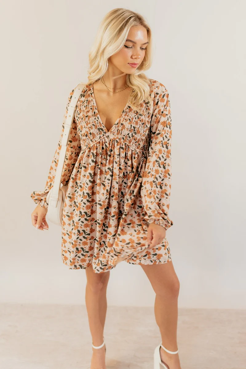 Rosalie Cream Floral Long Sleeve Mini Dress - Image 5