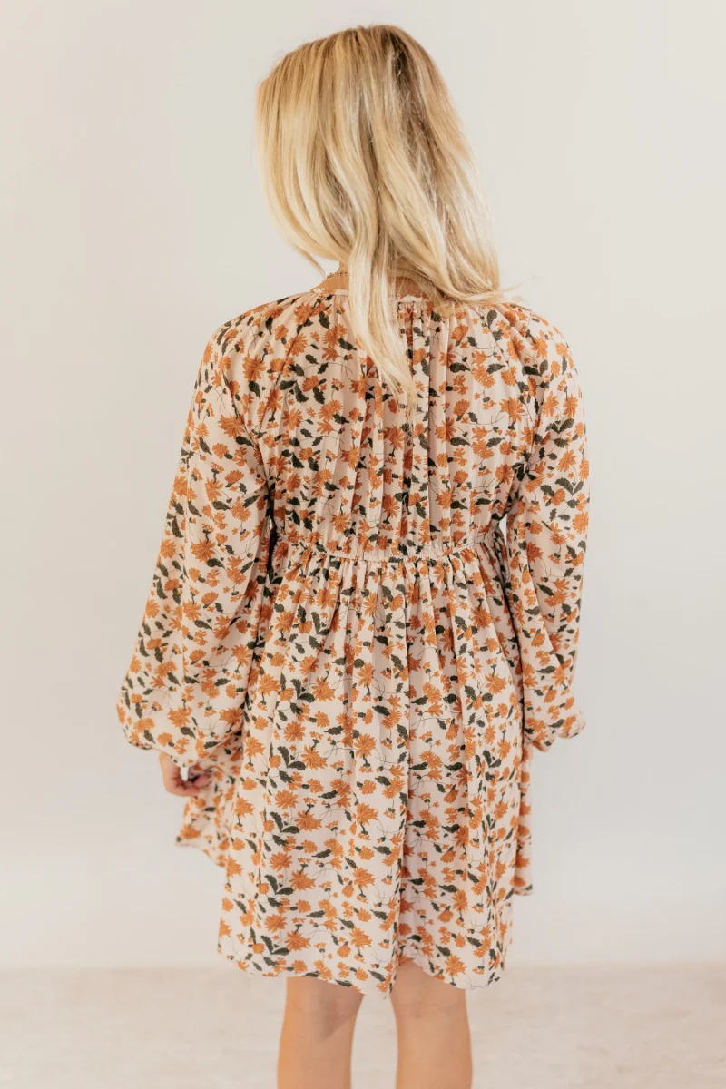 Rosalie Cream Floral Long Sleeve Mini Dress - Image 7