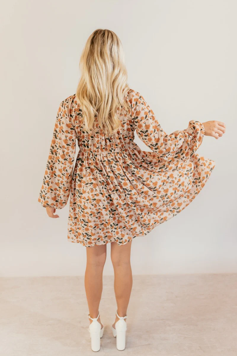 Rosalie Cream Floral Long Sleeve Mini Dress - Image 8