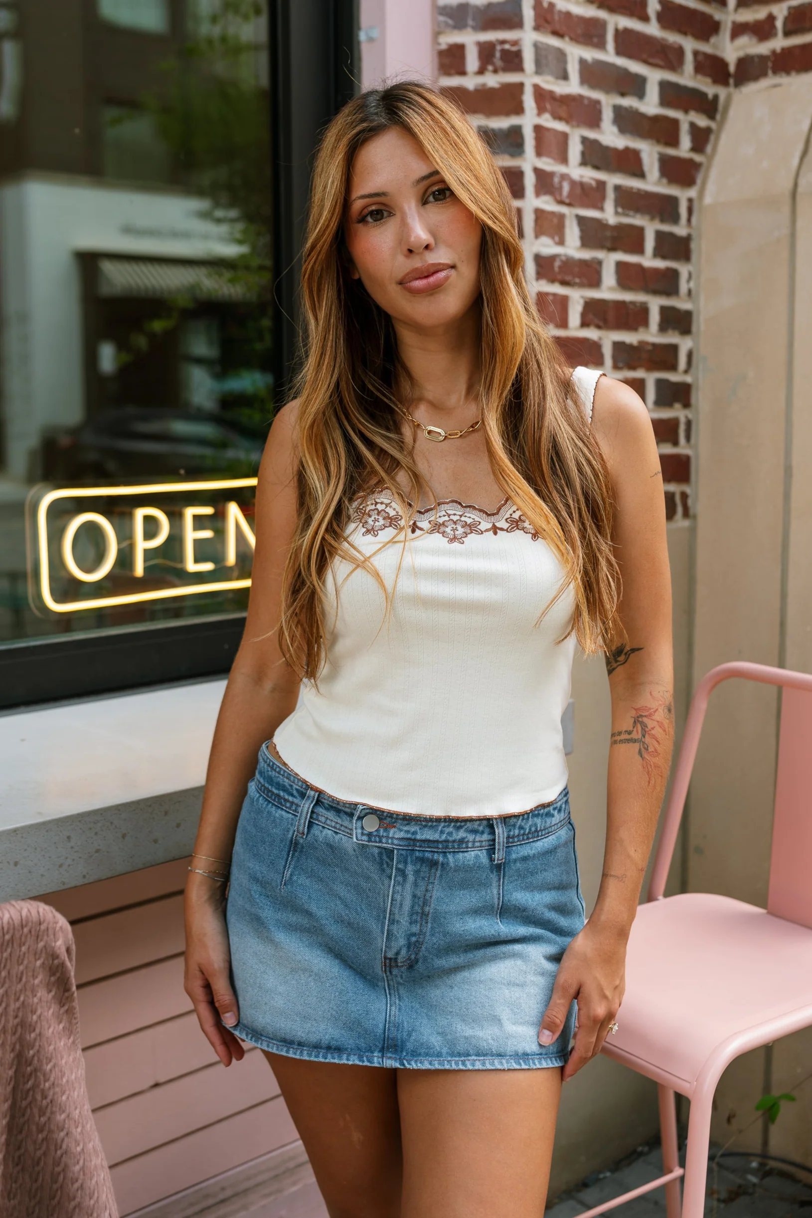 Rosalie Ivory & Brown Floral Scallop Tank - Image 5