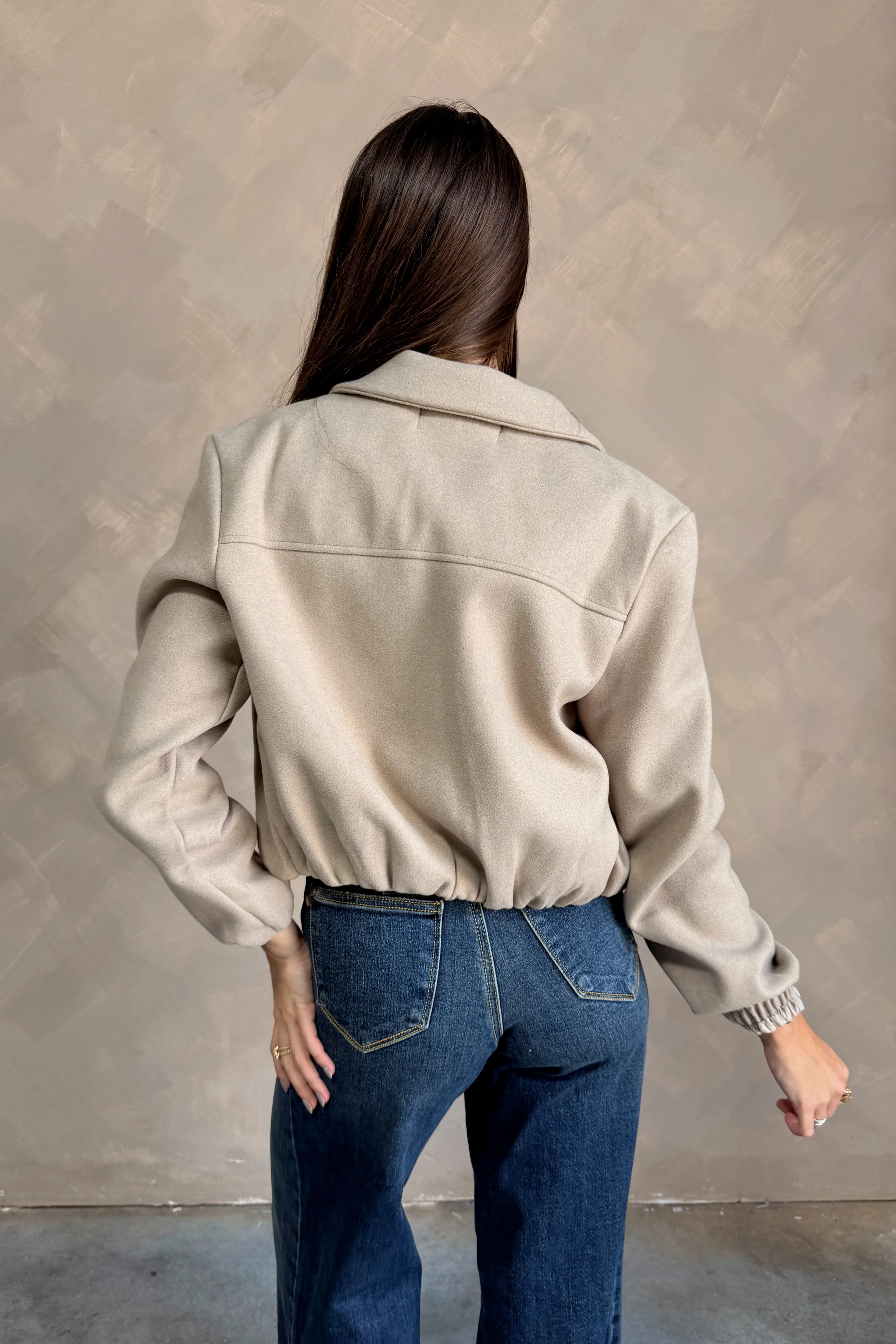 Rosalind Beige Zip-Up Bomber Jacket - Image 5